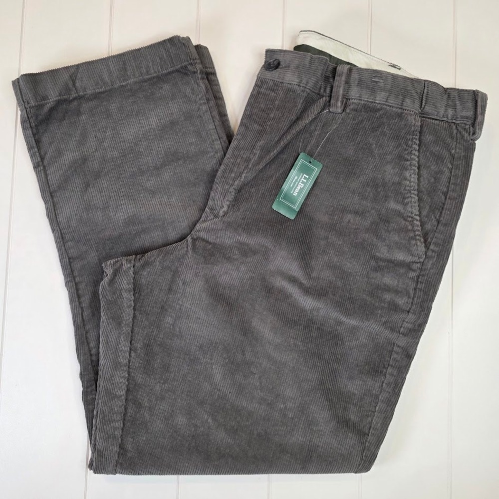 L.L.Bean Mens 40X29 Stretch Country Corduroy Pants Gray Straight Leg Comfort NWT